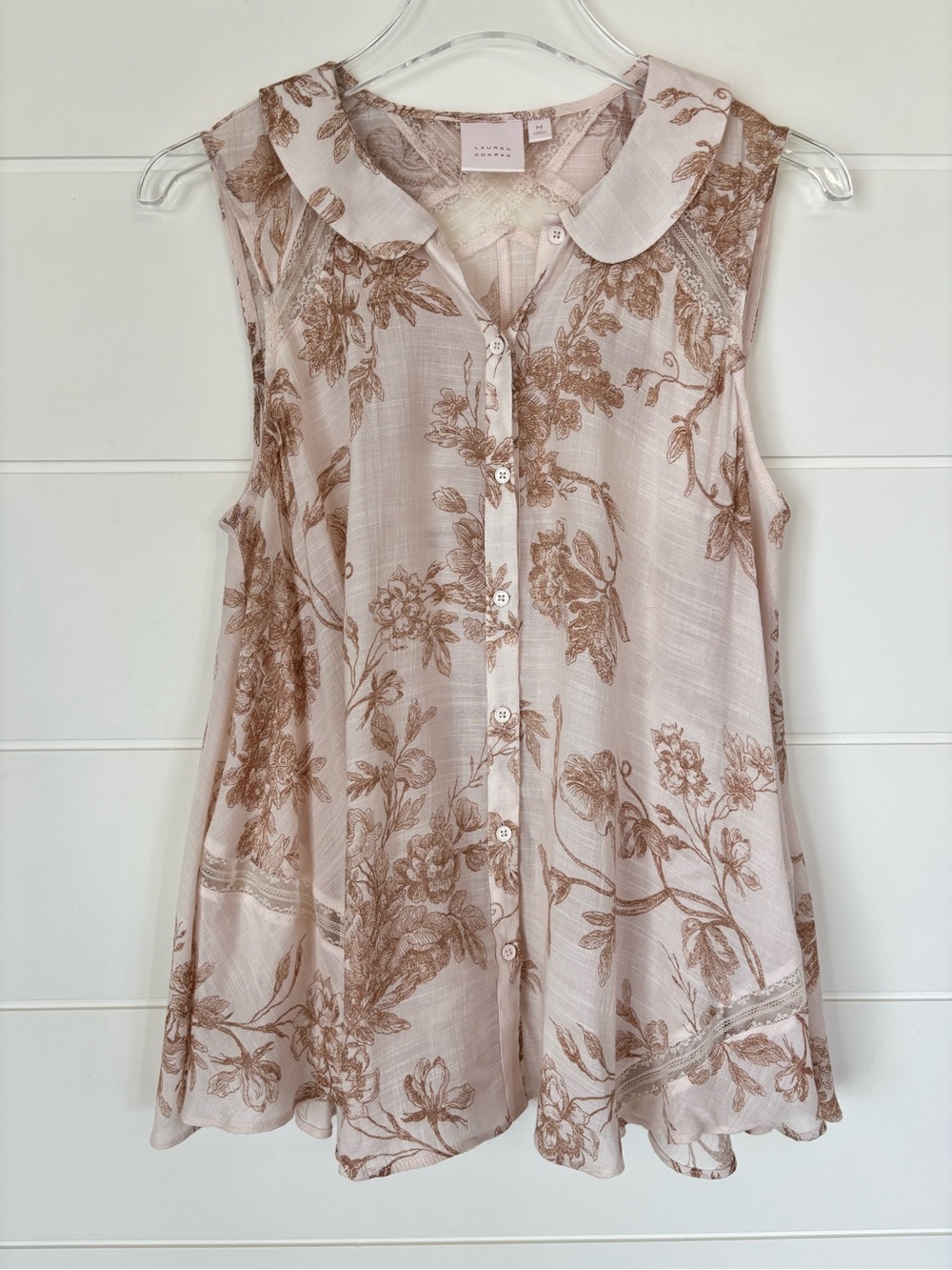 LC Lauren Conrad Sleeveless Floral Button-Front Blouse Peter Pan Collar Medium